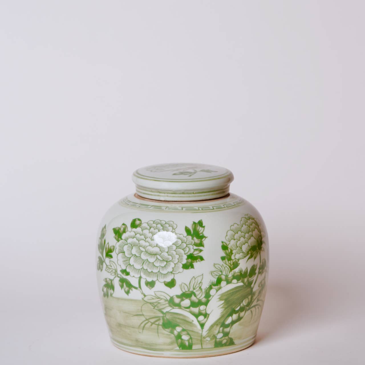 Peony Landscape Green and White Porcelain Jar