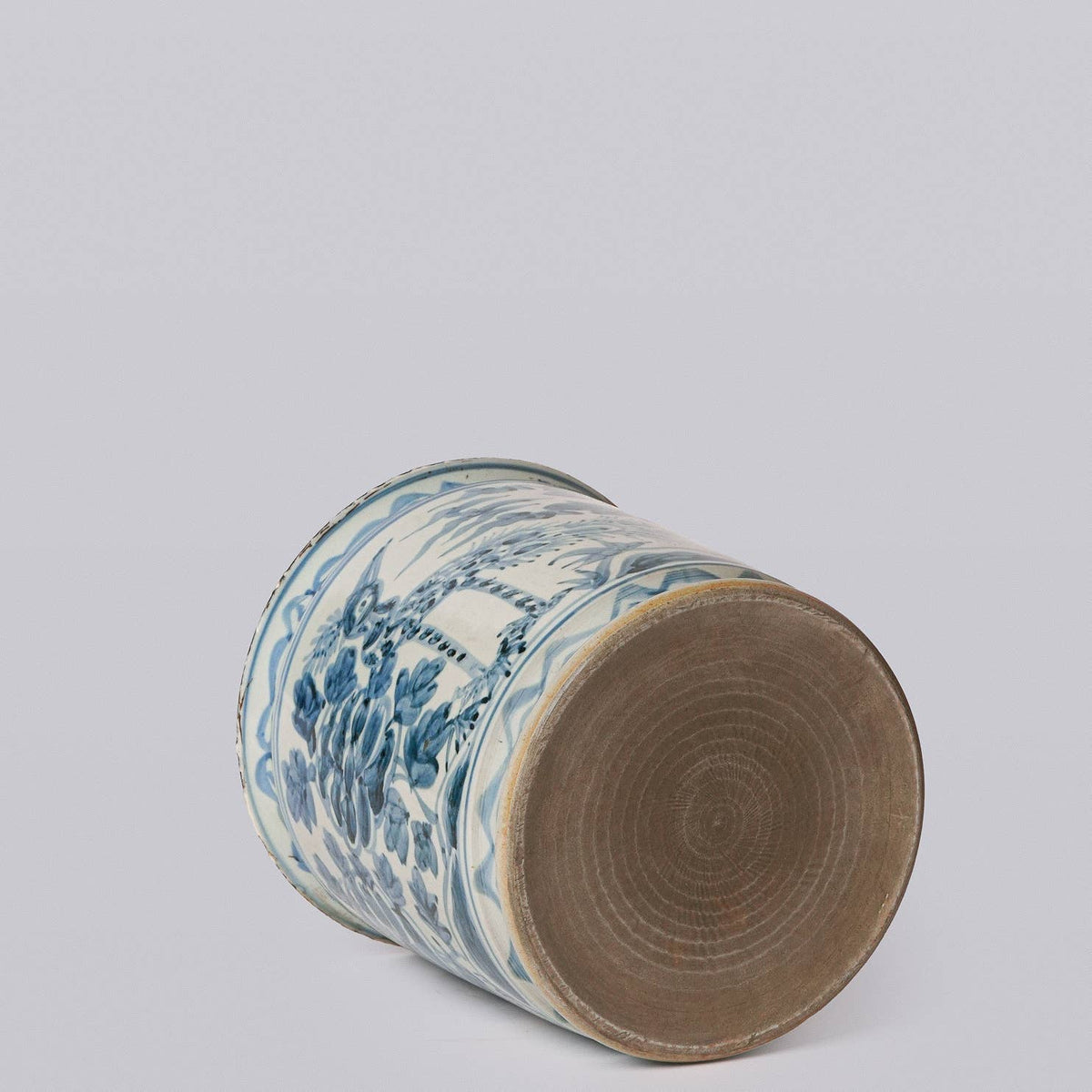 Rustic Peacock Blue and White Porcelain Cachepot
