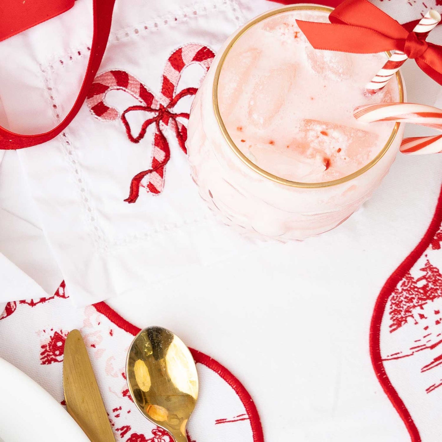 Candy Cane Embroidered Cocktail Napkin Boxed Set