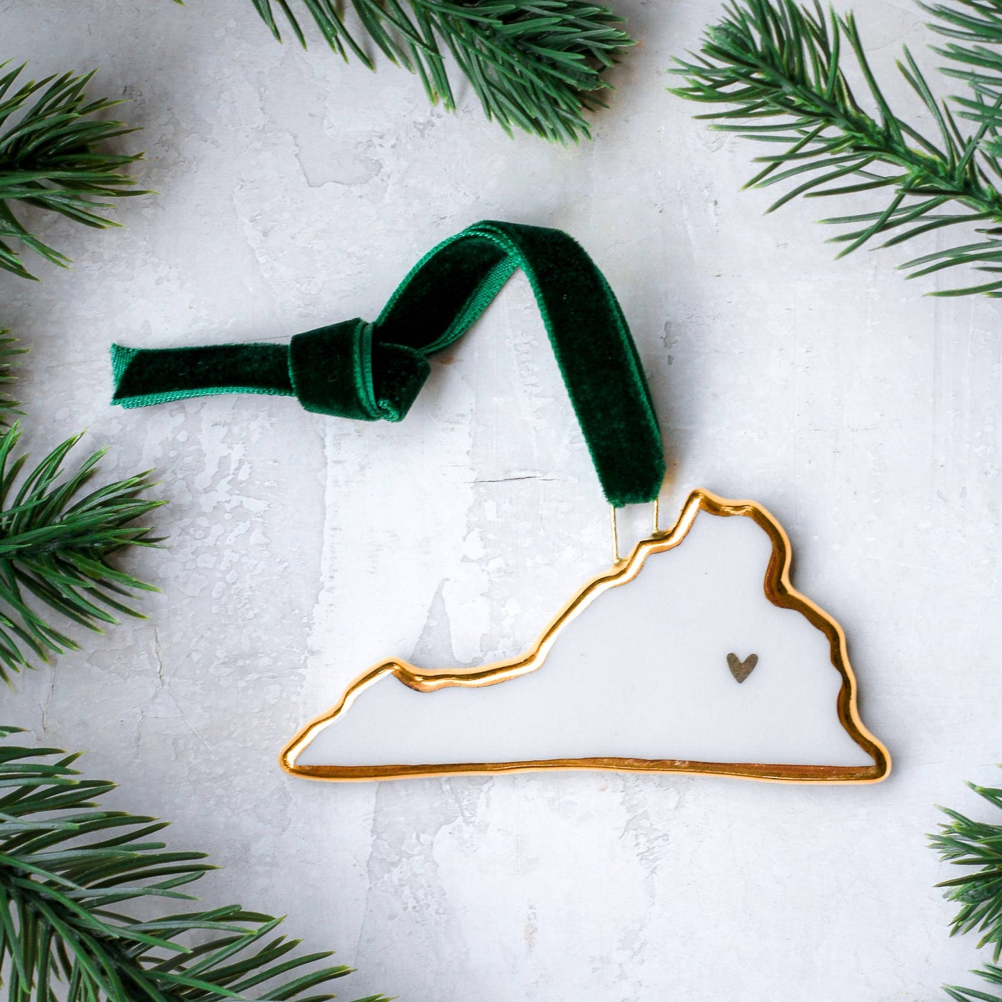 Virginia Handmade Porcelain State Ornament w/Gold