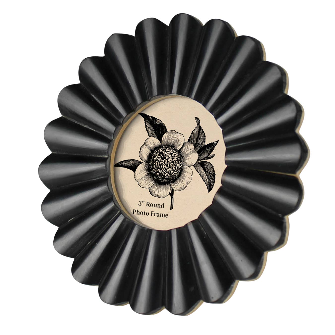 Scalloped Round Frame, Black - 3”