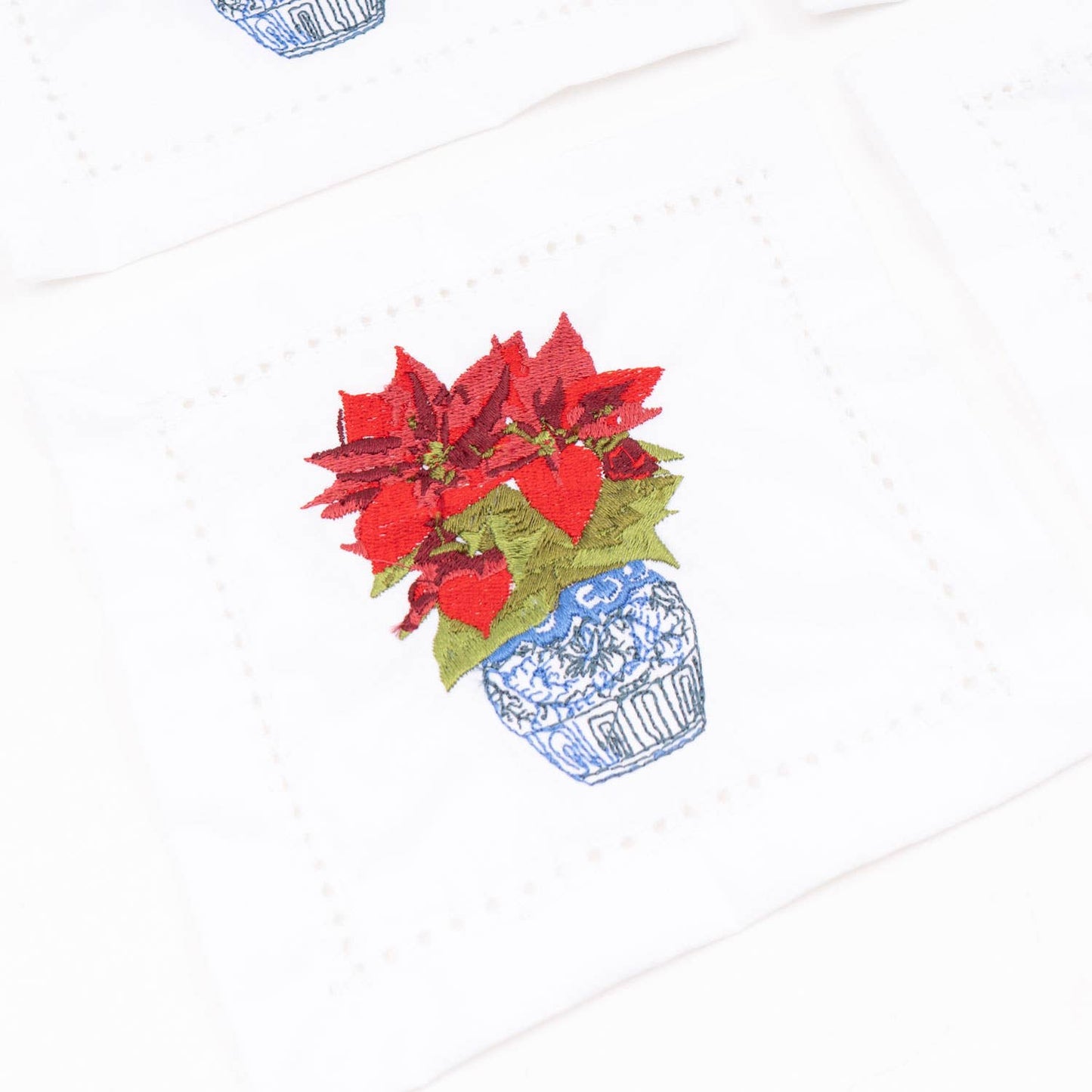 Poinsettias Embroidered Cocktail Napkin Boxed Set