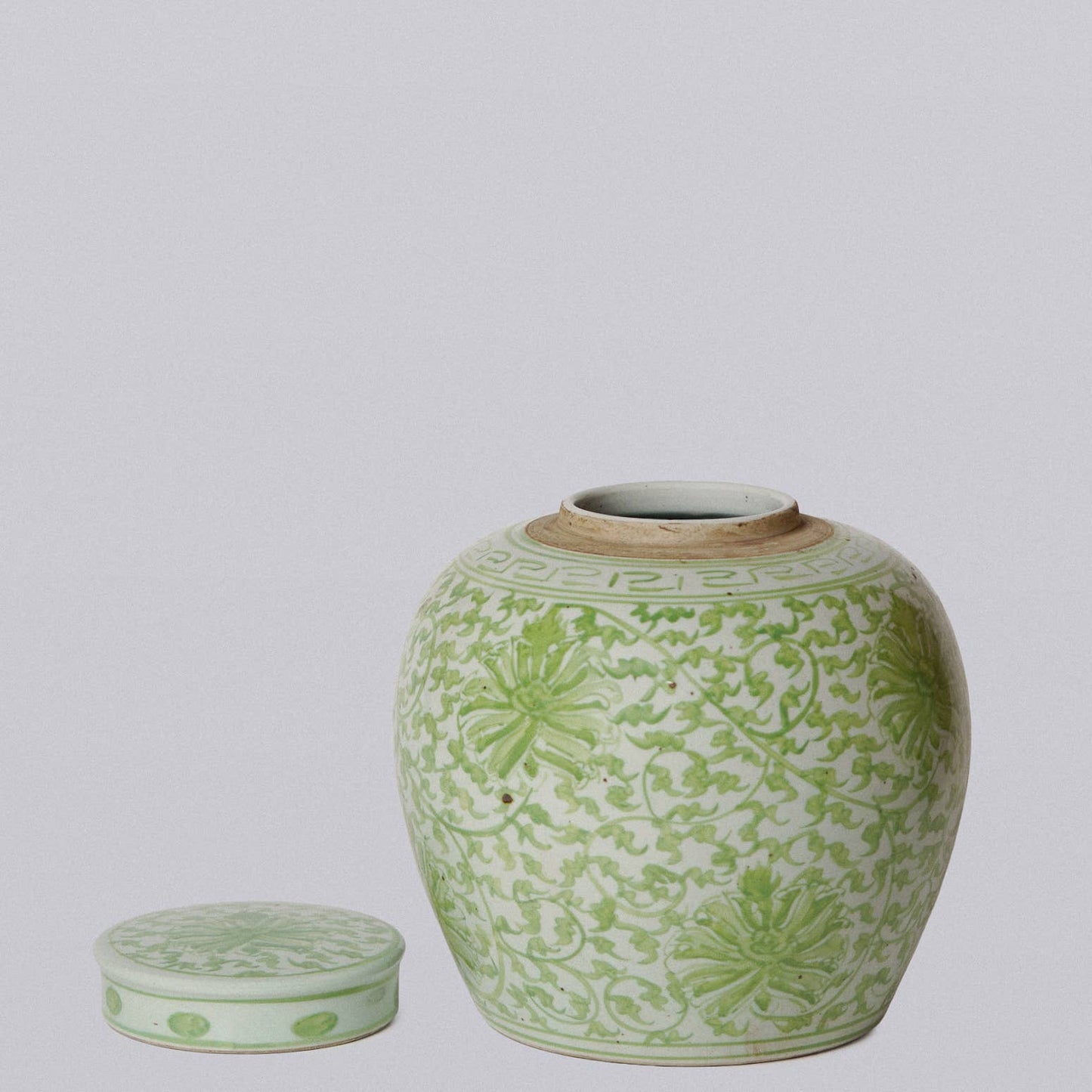 Scrolling Chrysanthemum Green and White Porcelain Jar