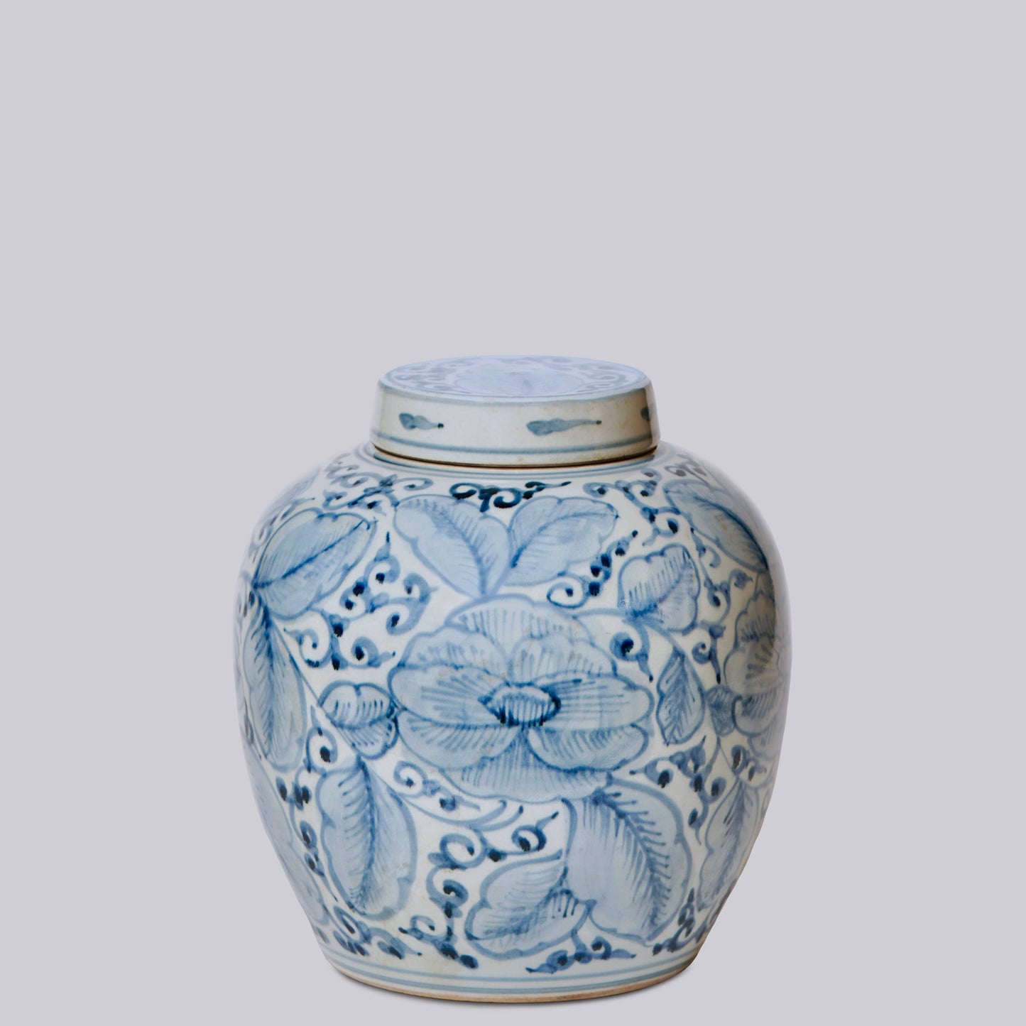 Lidded Blue and White Porcelain Rose Jar