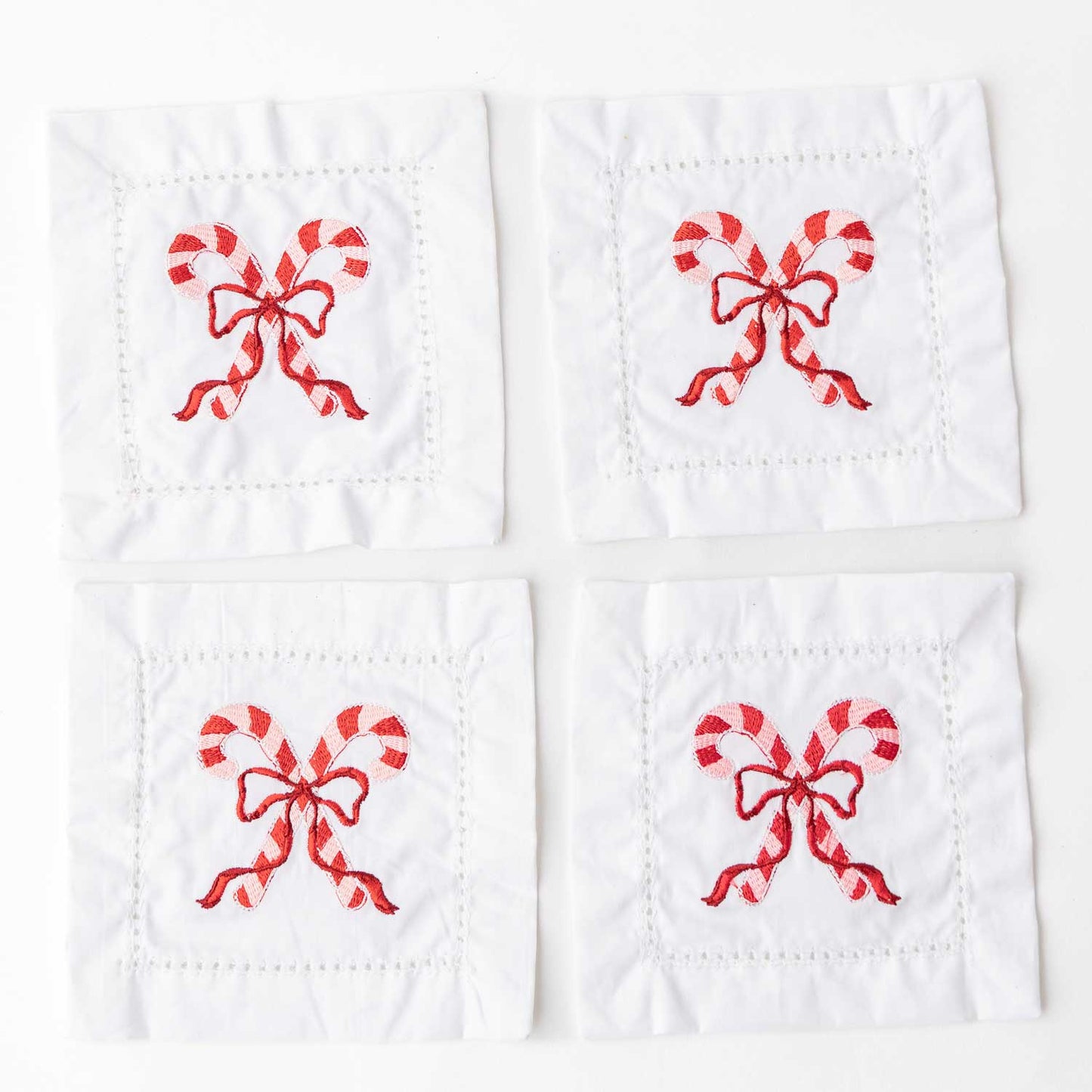 Candy Cane Embroidered Cocktail Napkin Boxed Set