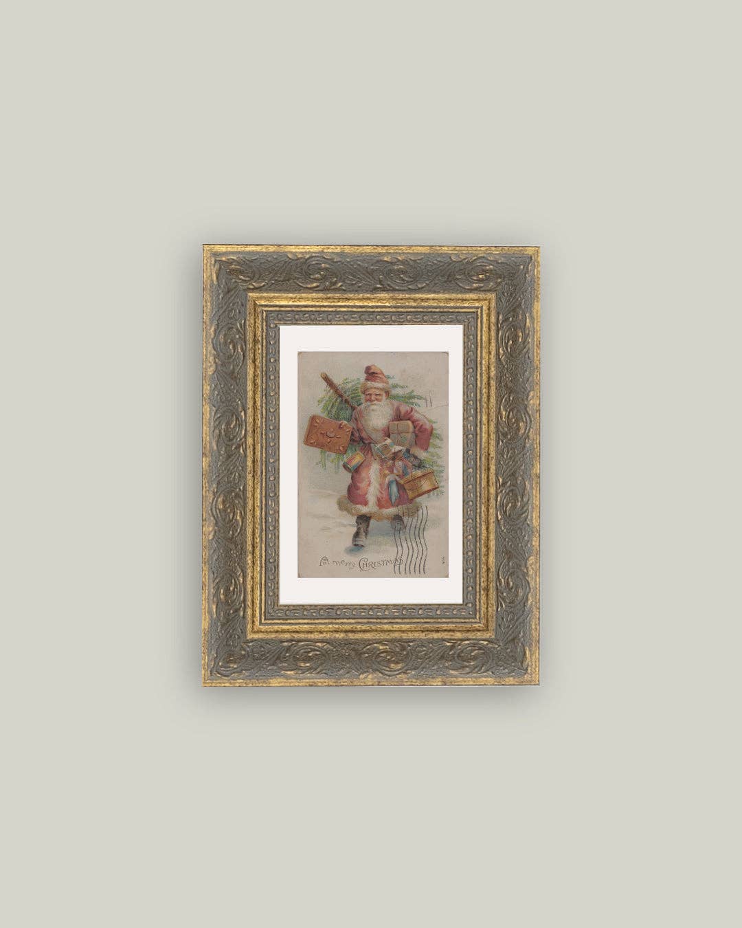 Neutral Santa Framed Antique Art
