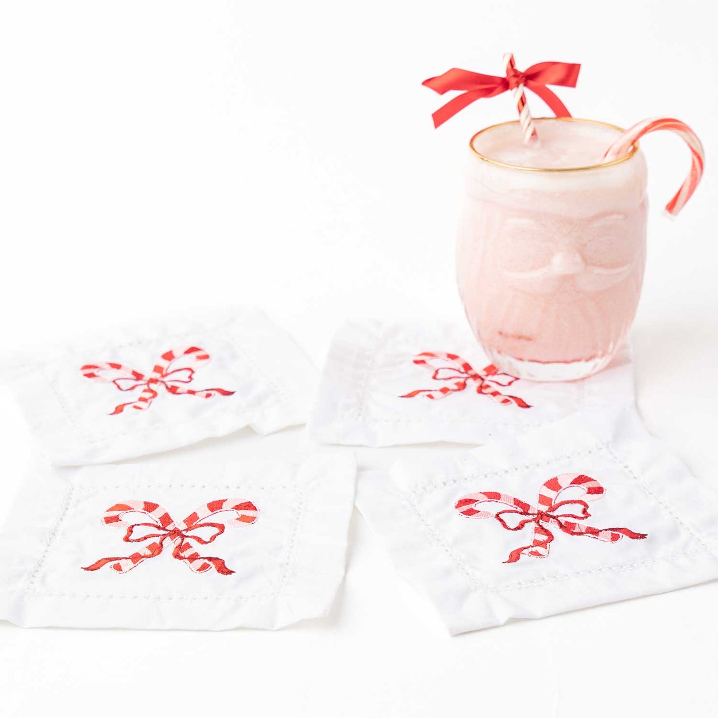Candy Cane Embroidered Cocktail Napkin Boxed Set