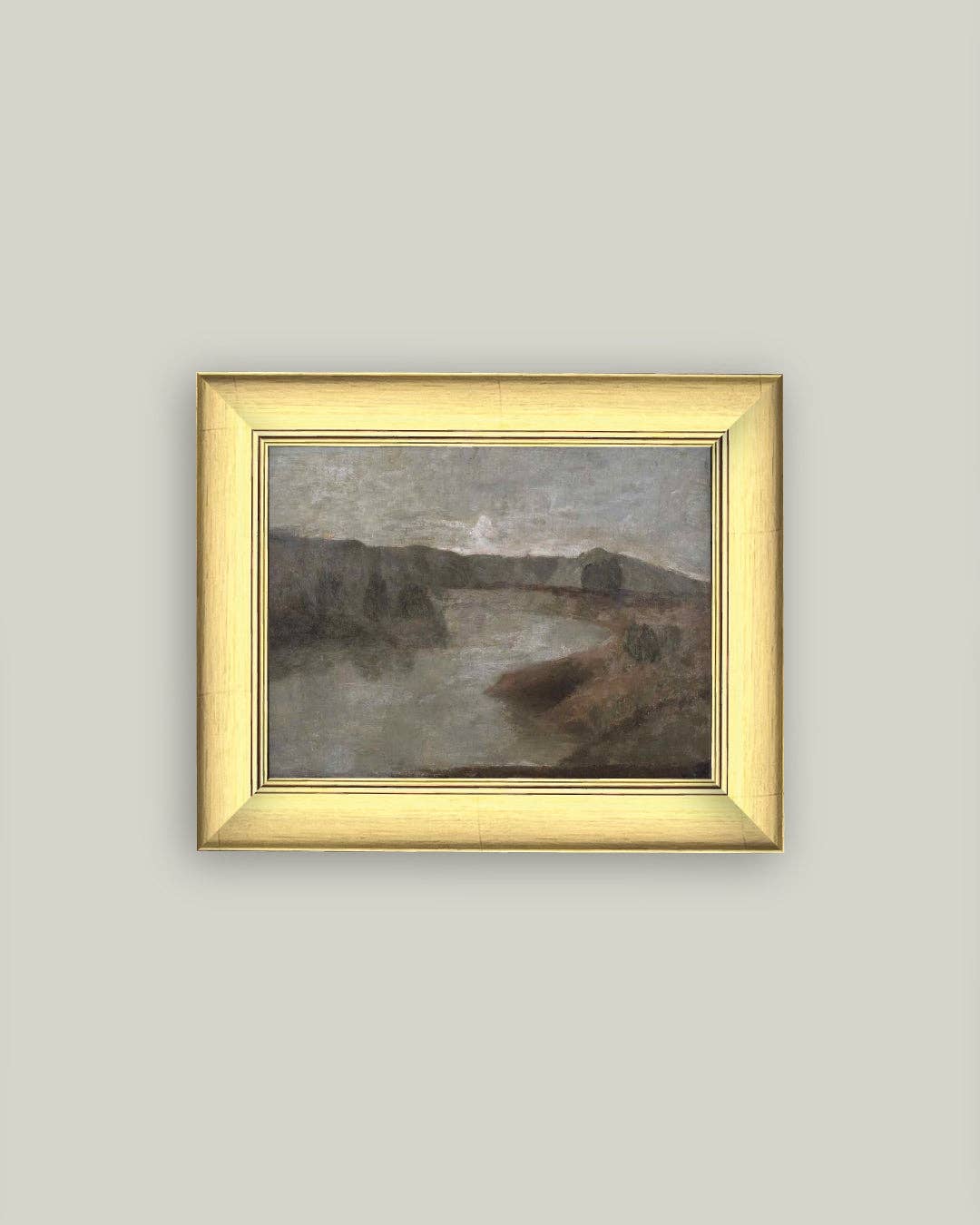 Hazy River Landscape Framed Antique Art