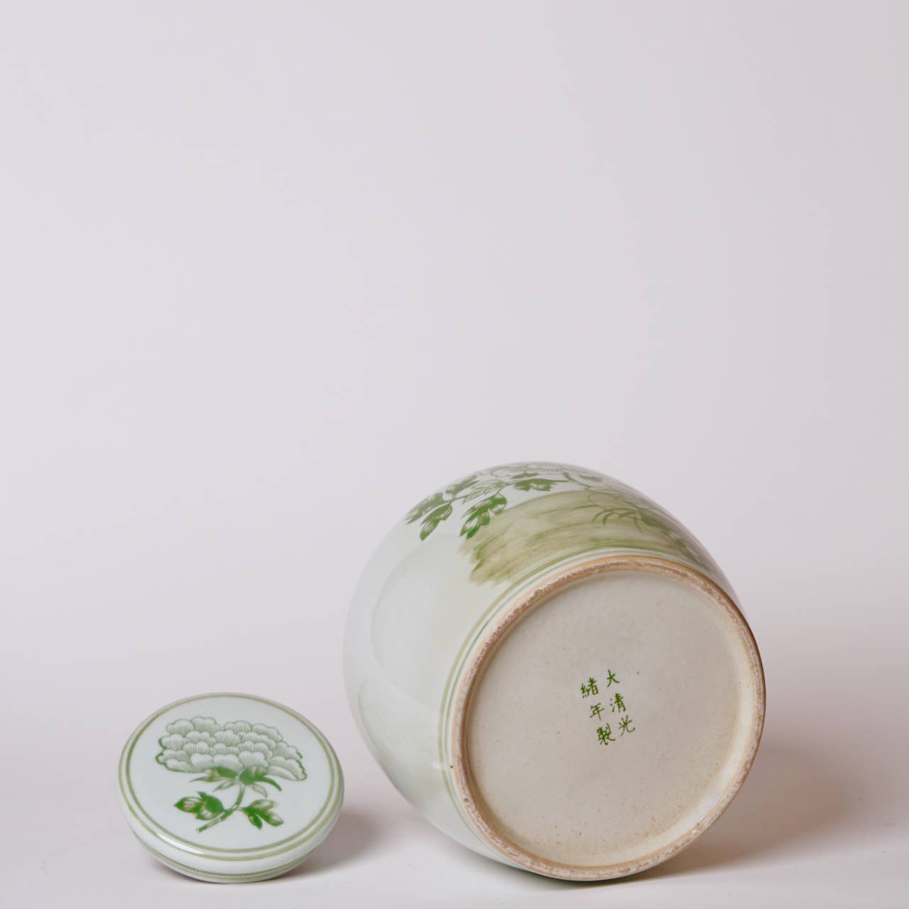Peony Landscape Green and White Porcelain Jar