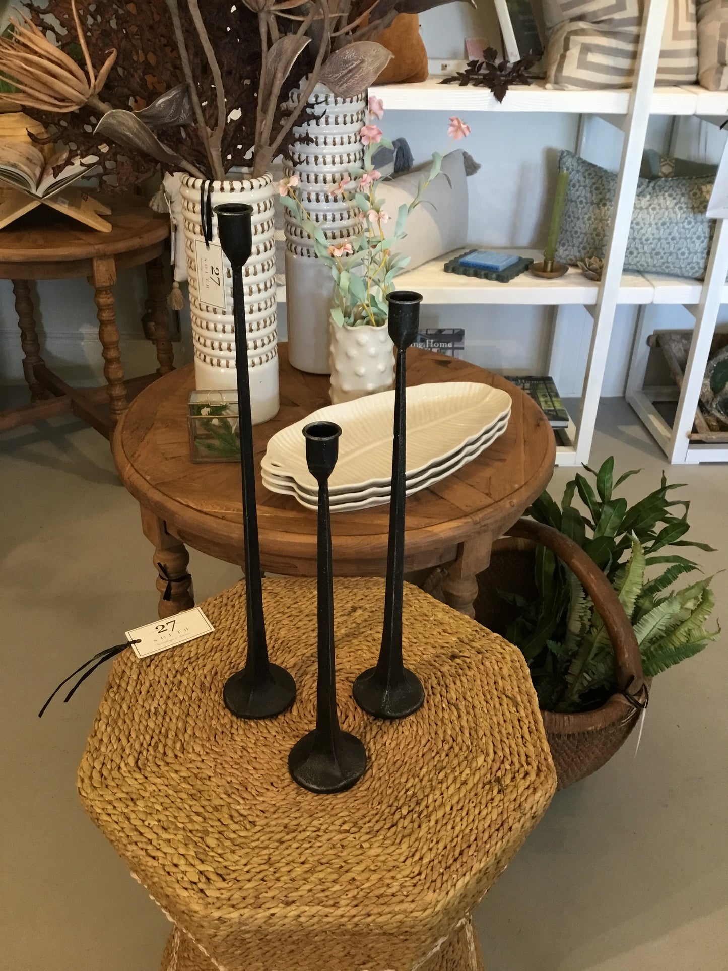 Tall Cast Iron Taper Candle Holders S/3
