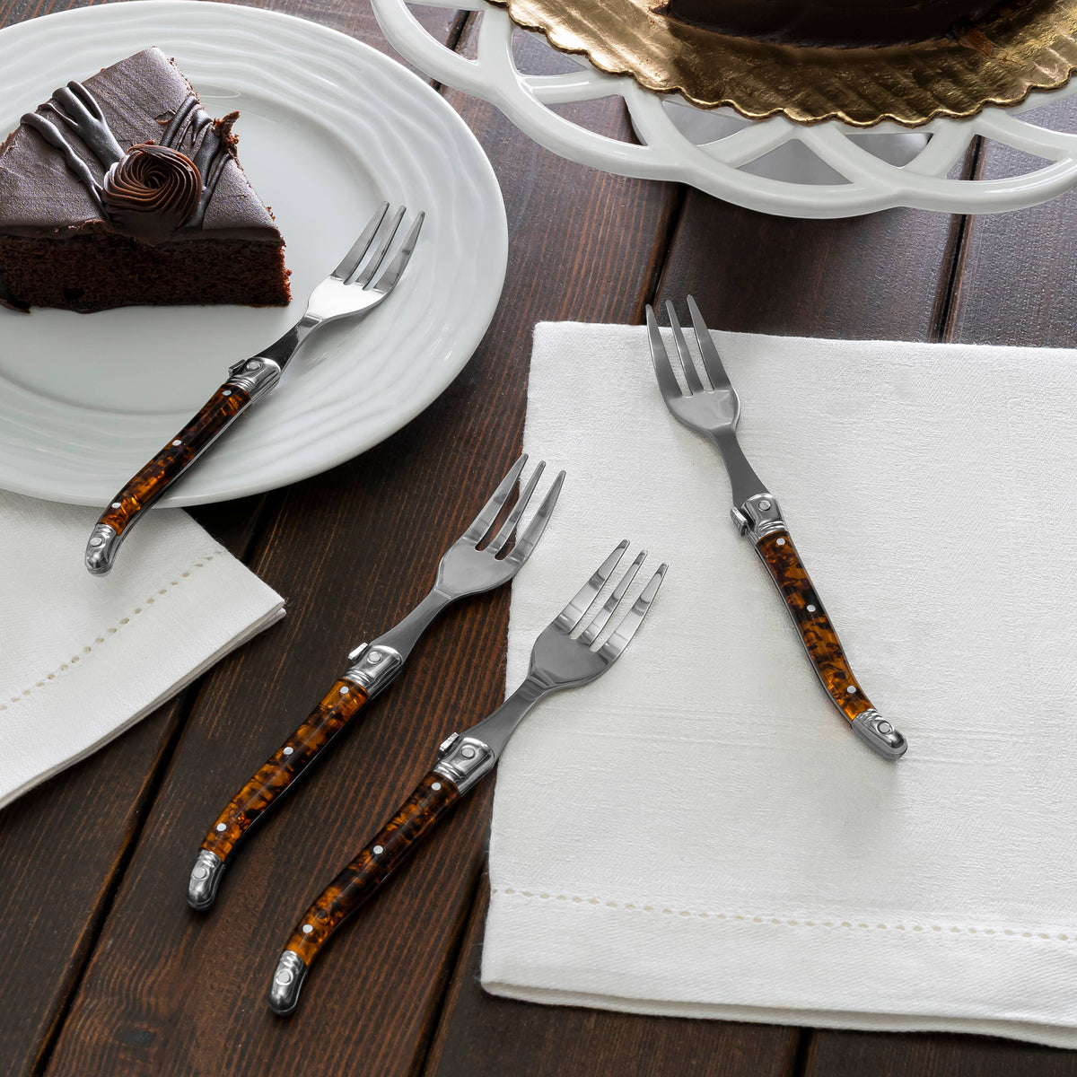 French Home Laguiole Cake Forks, Set of 4 - Tortoise Shell