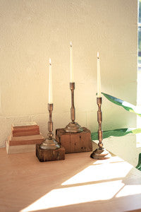 Set/3 antique brass taper candle stands