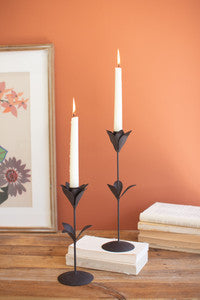 Set/2 Metal Tulip Taper Candle Holders