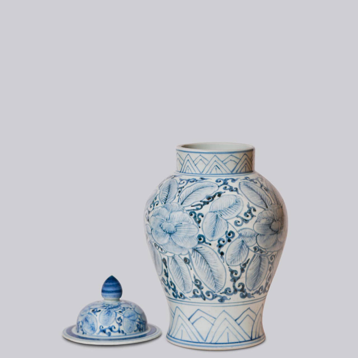 Rustic Rose Blue and White Porcelain Temple Jar