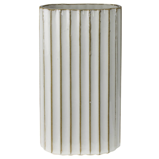 Caro Ribbed Vase, Ceramic - Lrg: Ceramic / White