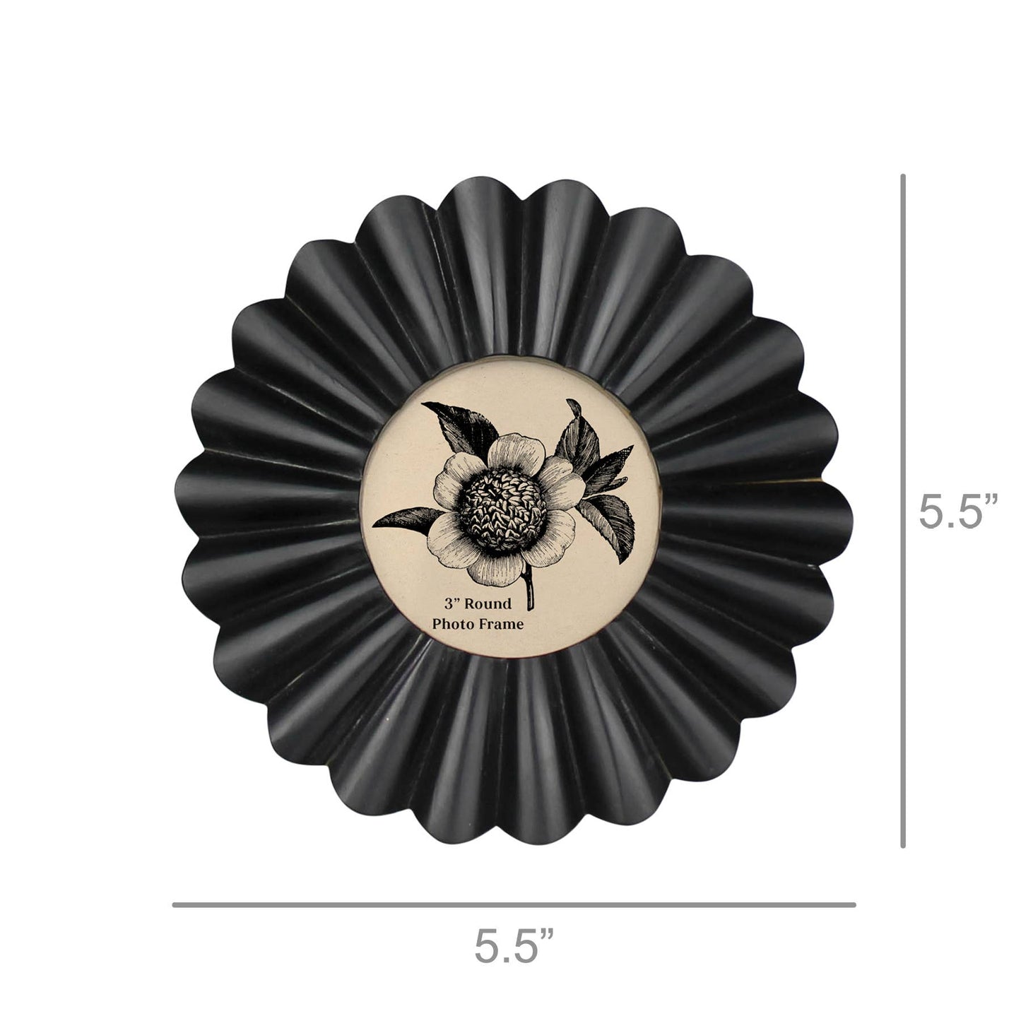 Scalloped Round Frame, Black - 3”