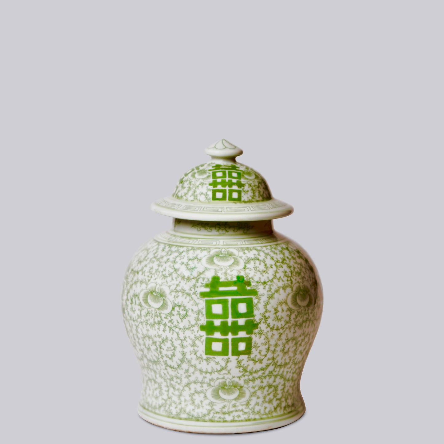 Medium Green and White Porcelain Double Happiness Jar