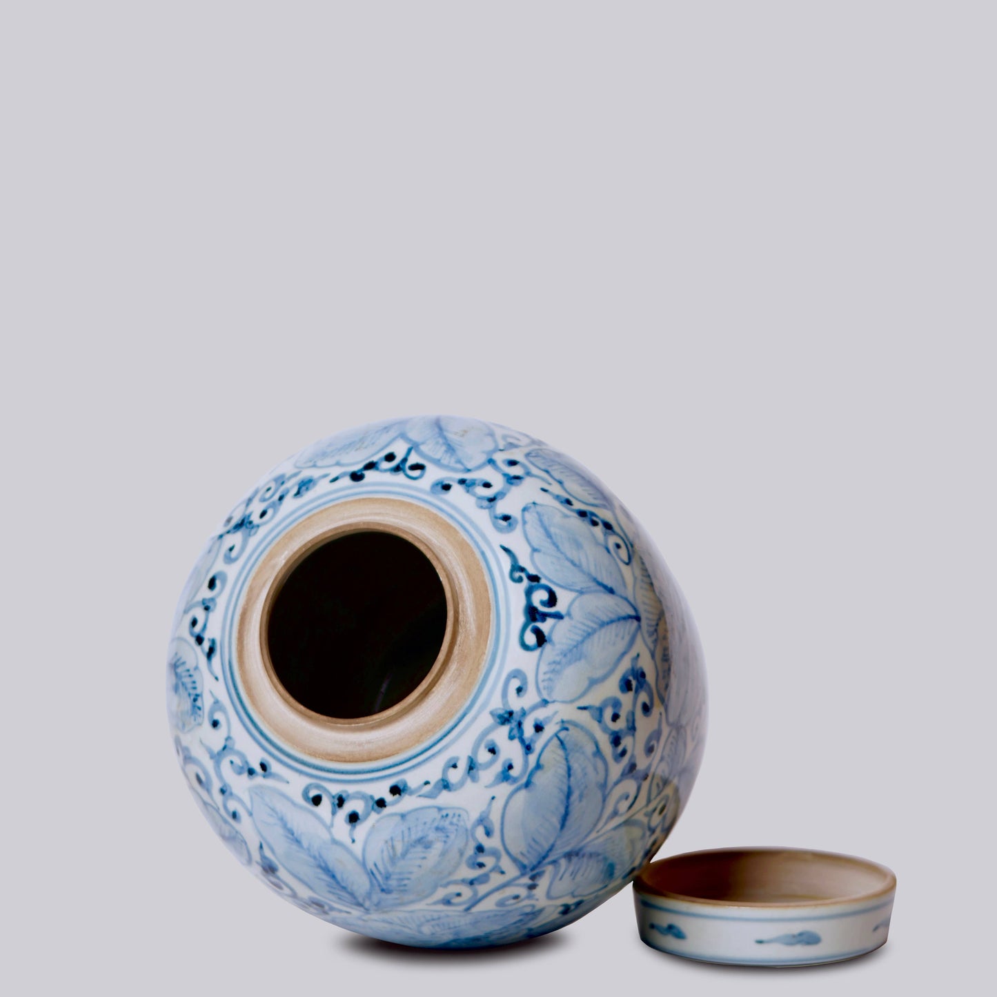 Lidded Blue and White Porcelain Rose Jar