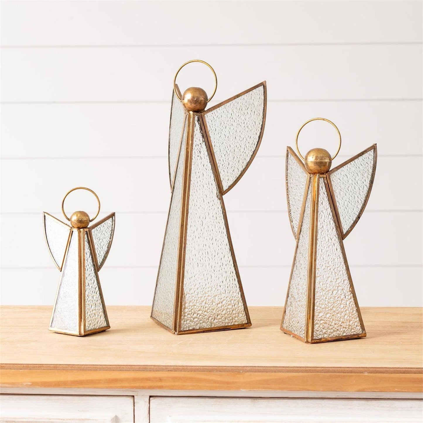 Vintage Glass And Brass Angel Figurine (Set Of 03)