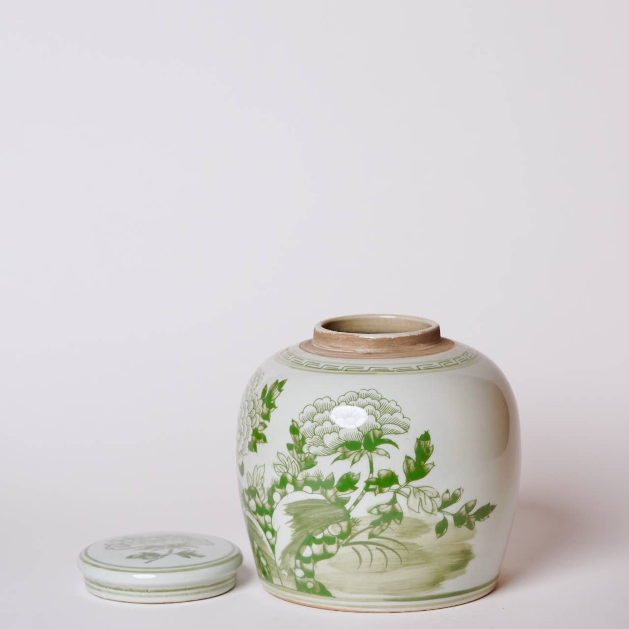 Peony Landscape Green and White Porcelain Jar