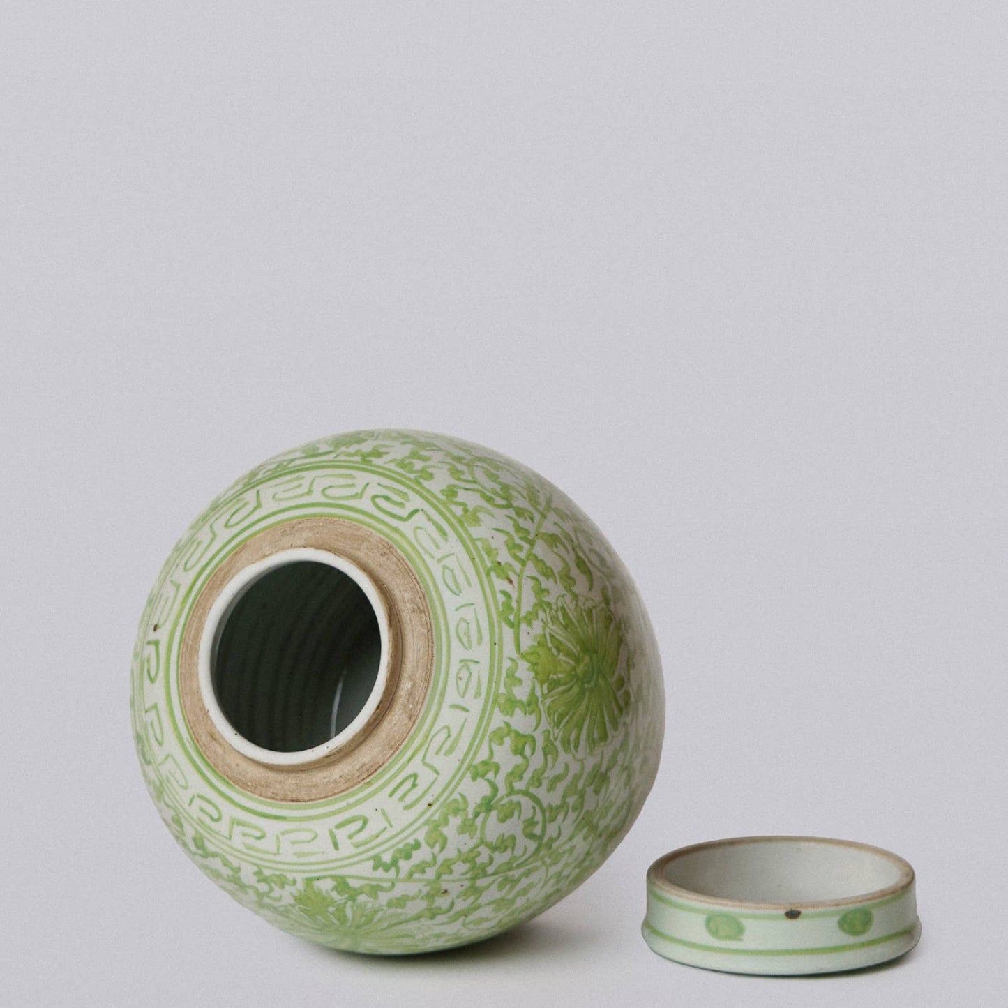 Scrolling Chrysanthemum Green and White Porcelain Jar