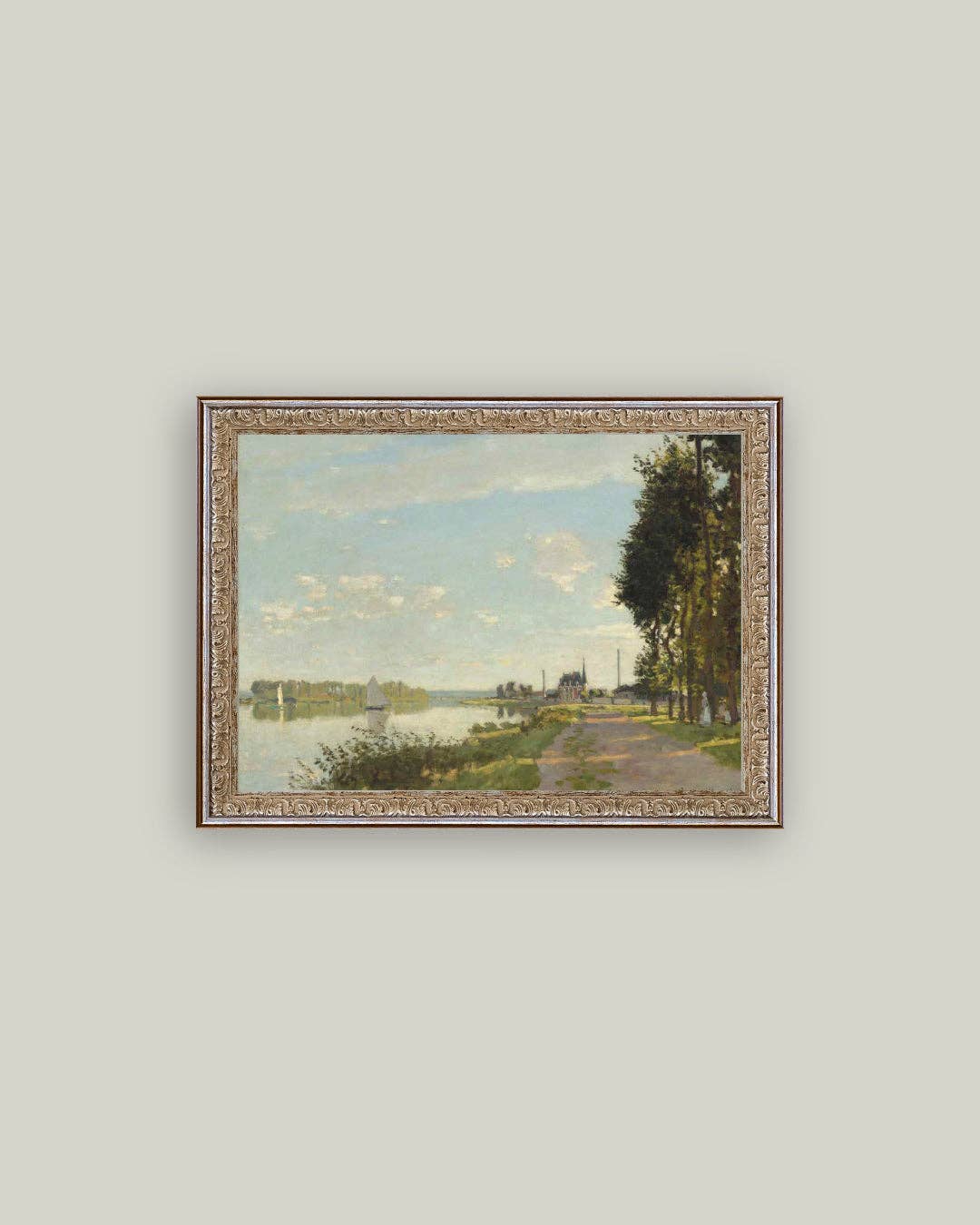 Riverside Walk Framed Antique Art