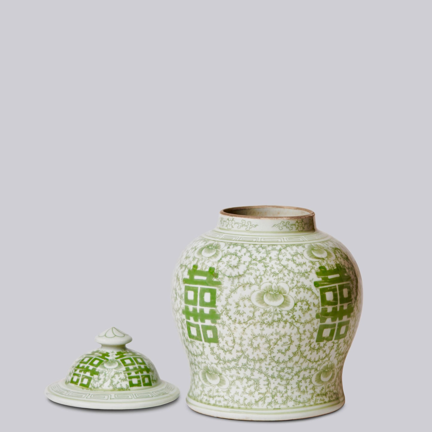 Medium Green and White Porcelain Double Happiness Jar