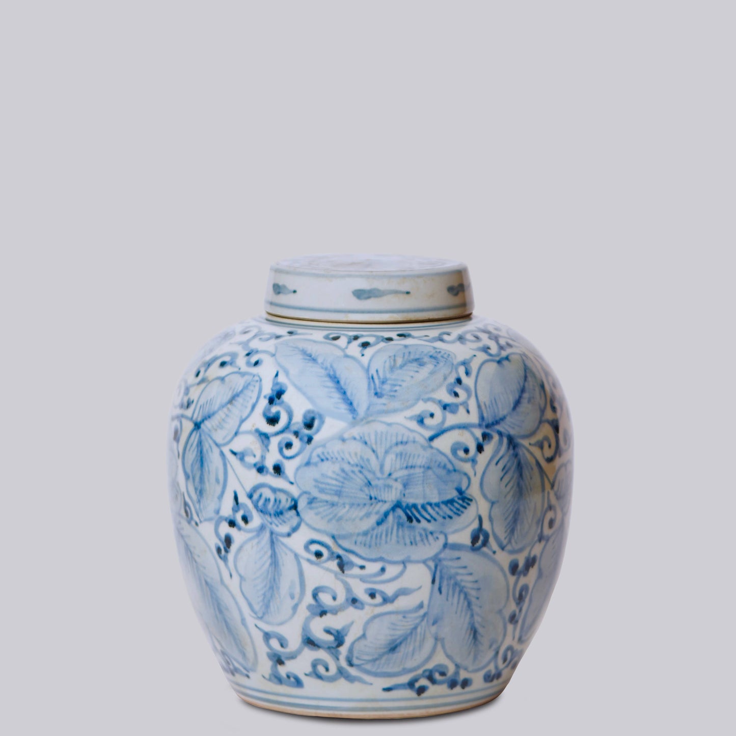 Lidded Blue and White Porcelain Rose Jar