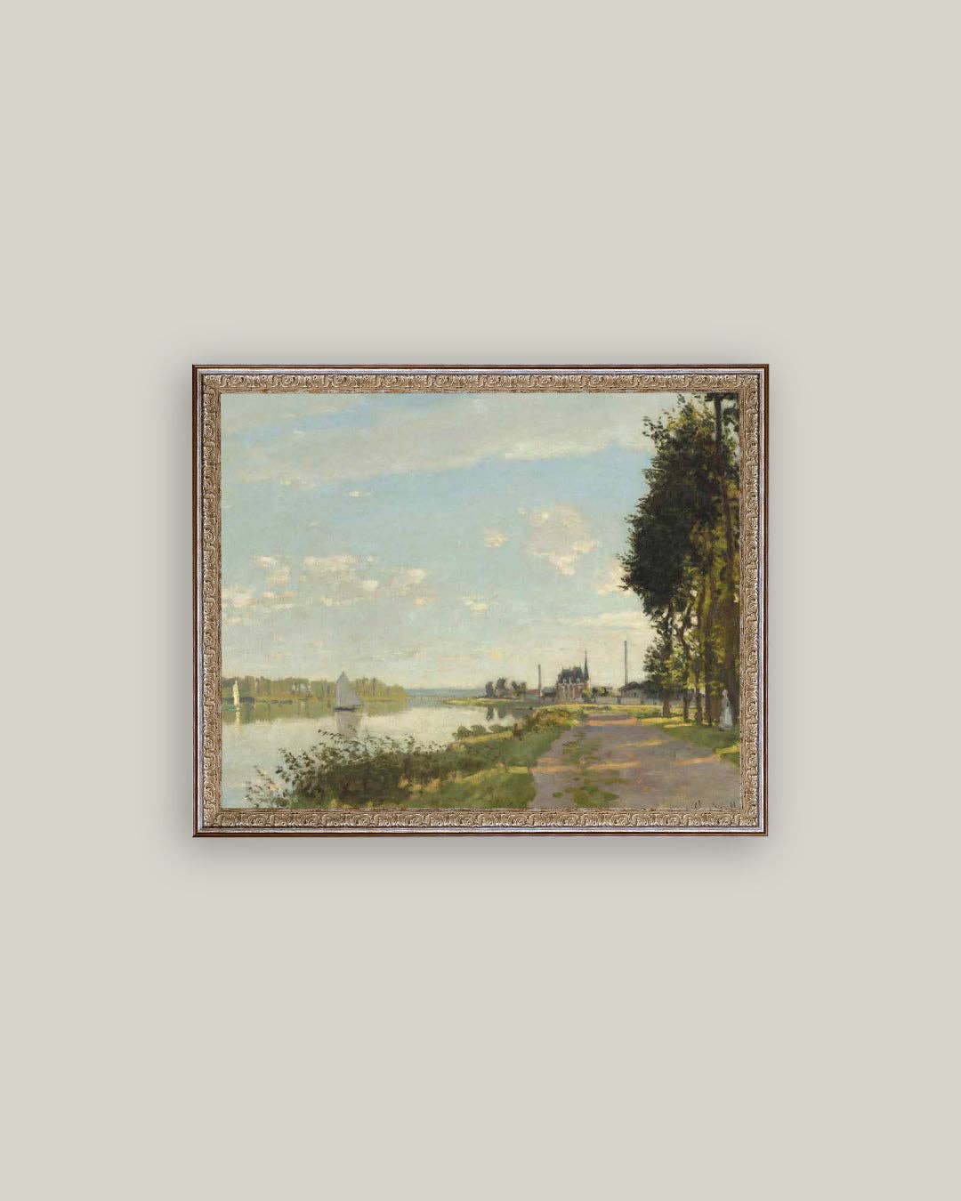 Riverside Walk Framed Antique Art