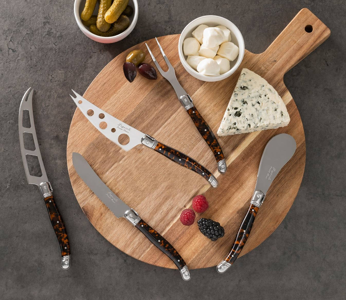 Laguiole 5-Piece Artisan Tortoise Shell Cheese Knife Set