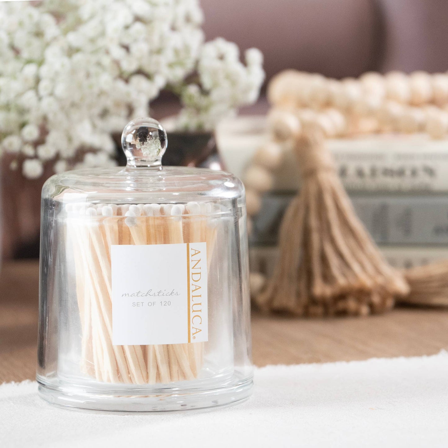 Glass Jar with Lid & 120 Wooden White Matches