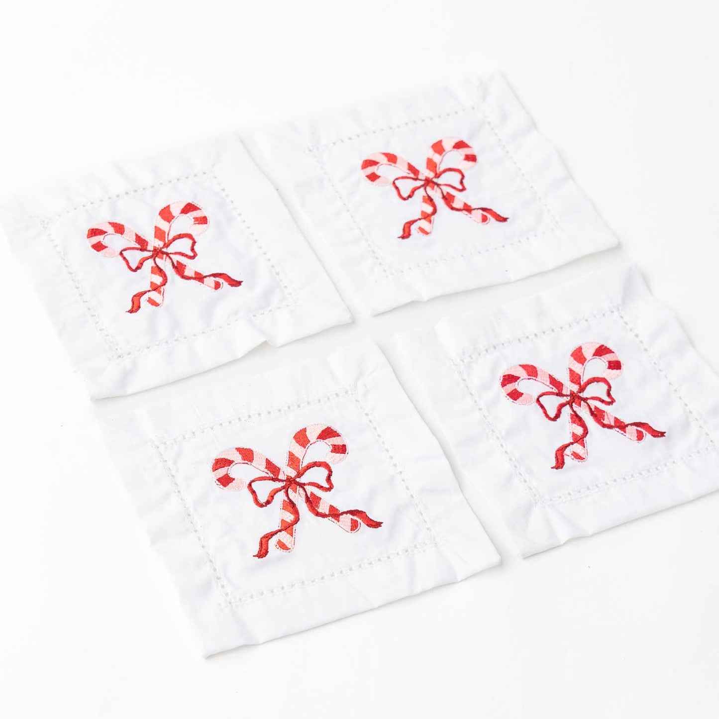 Candy Cane Embroidered Cocktail Napkin Boxed Set