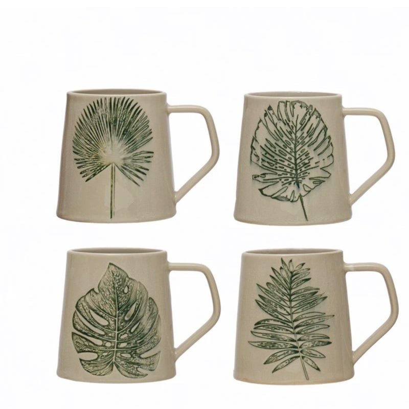 Stoneware Mug with Debossed Leaf