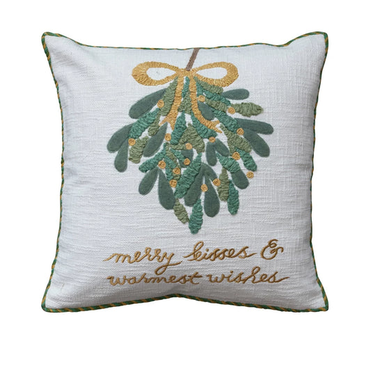 18"Pillow w/ "Merry Kisses & Warmest Wishes"