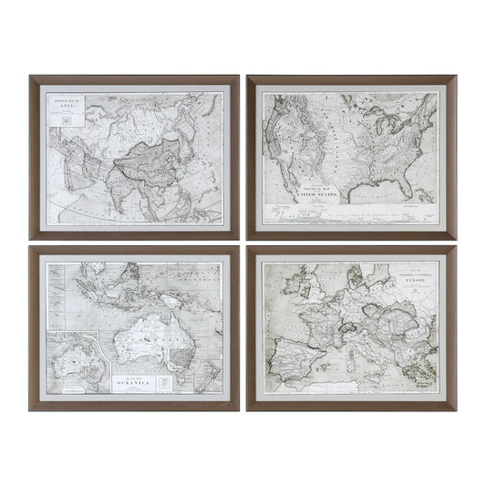 World Maps, set of 4