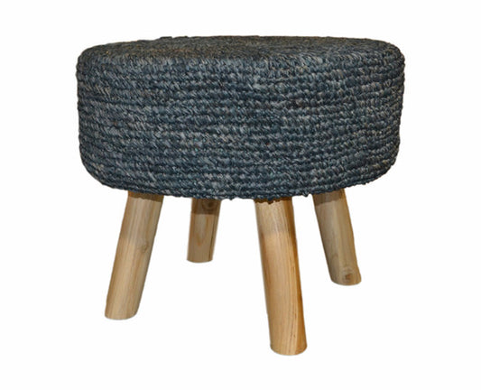 Raffia Stool, Charcoal Grey