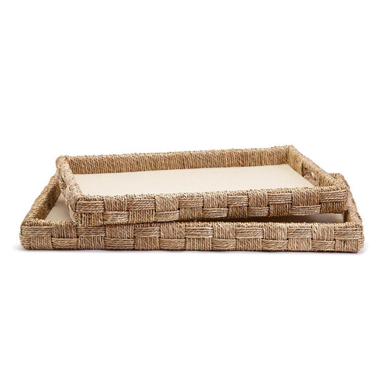 Hand-Crafted Sea Grass and Rattan Square Tray