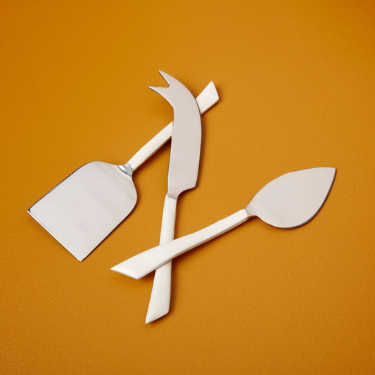 Stainless and White Enamel Cheese Set