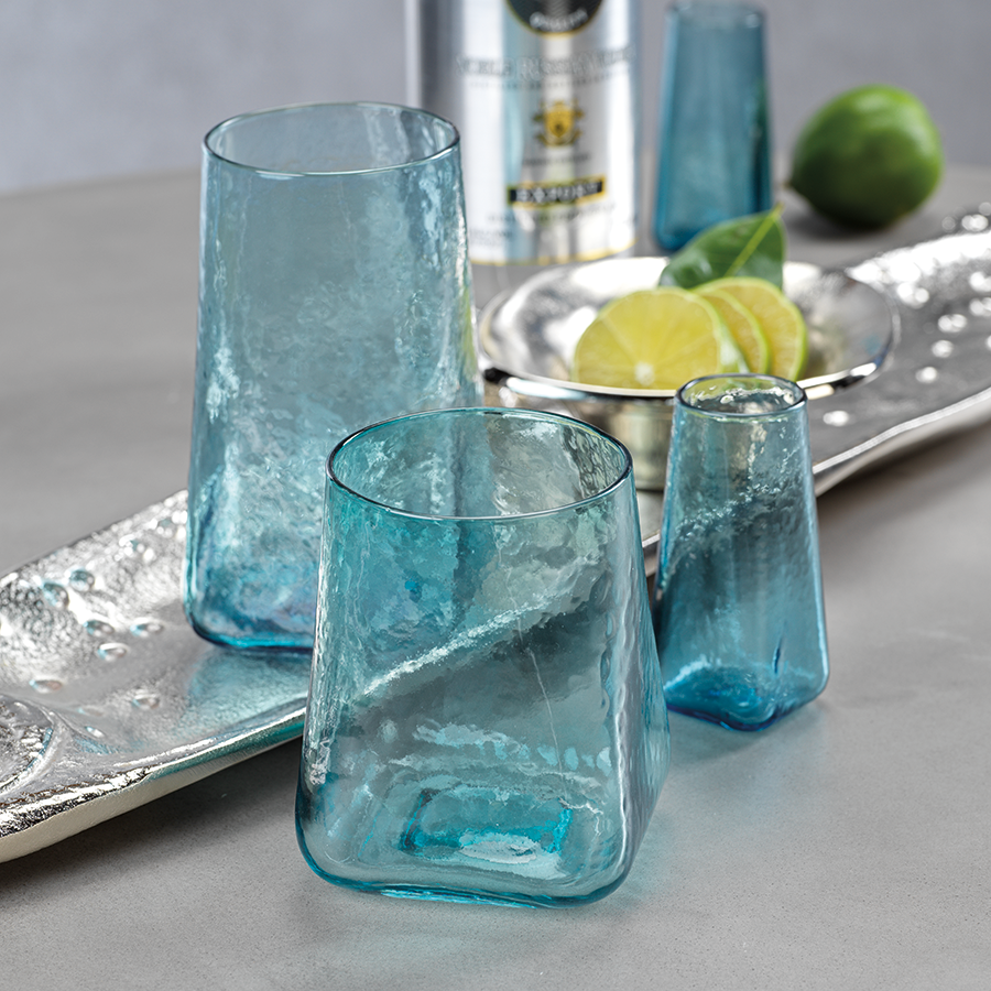 Kallos Blue Hammered Glassware