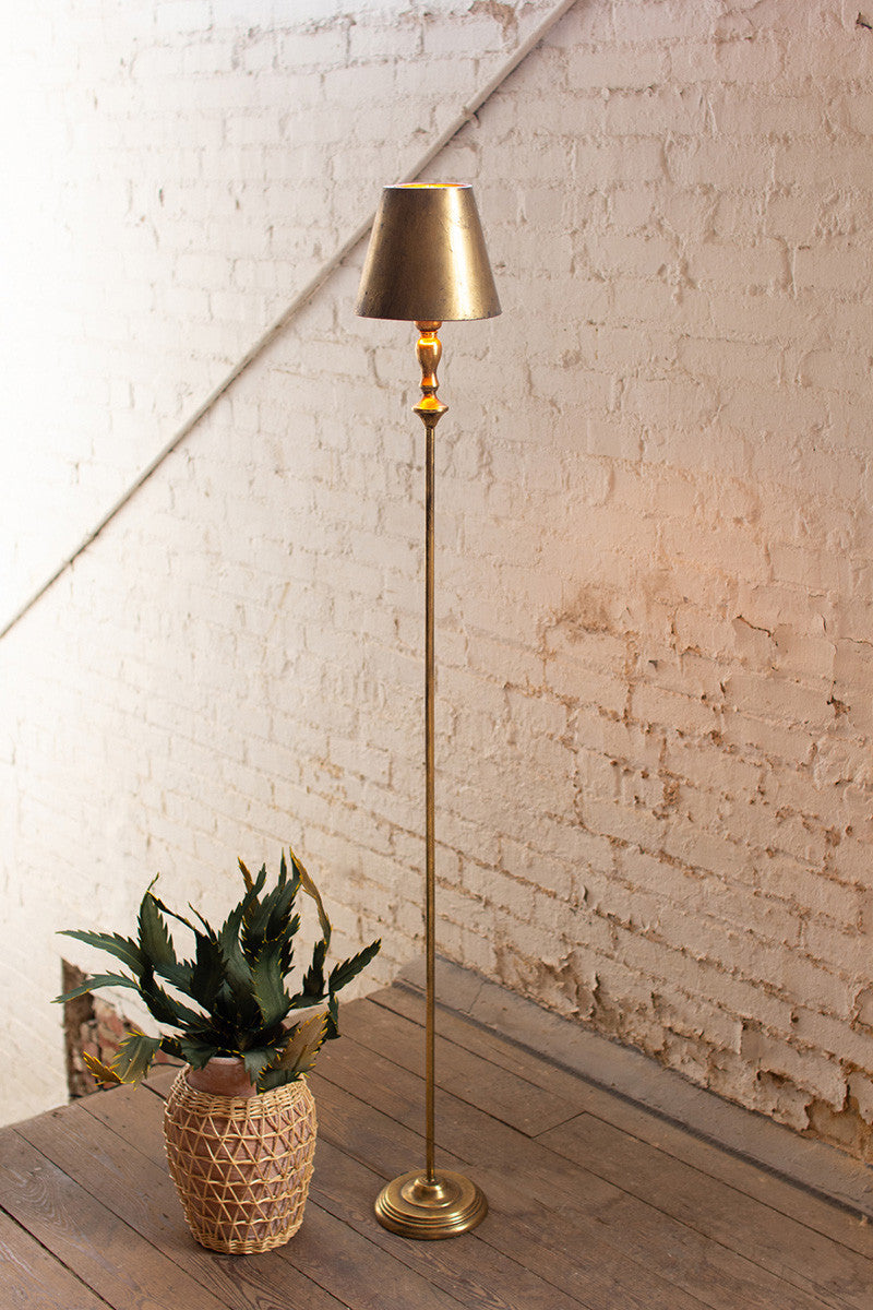 Antiqued Gold Floor Lamp w/Metal Shade