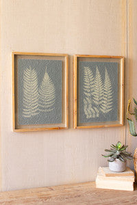 Blue Ferns Glass and Wood Frame - Sold Individually