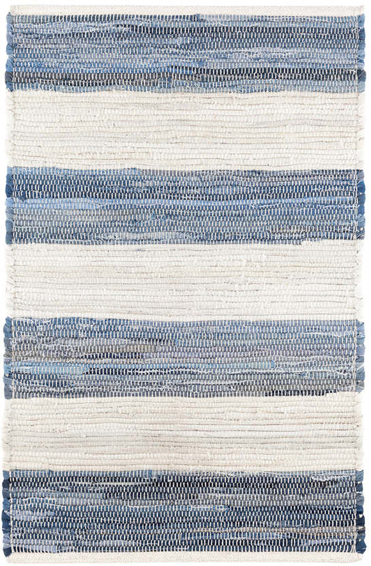 Denim Rag Wide Stripe Woven Cotton Rug - 2'3'