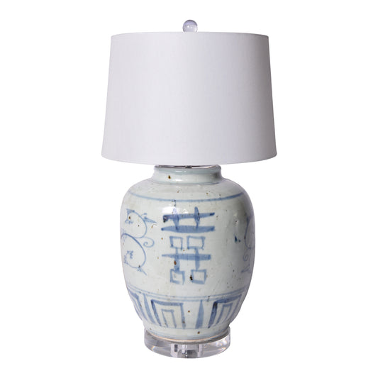 Blue & White Silla Double Happiness Jar Lamp