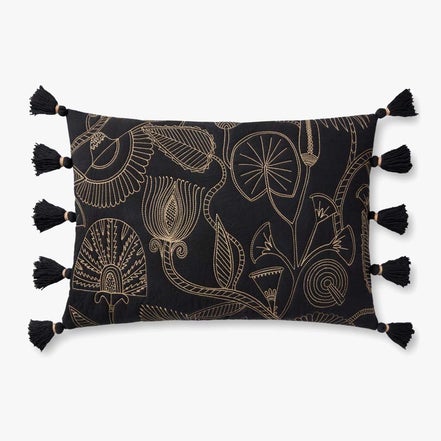 Black/Gold Stitch Tassel Pillow