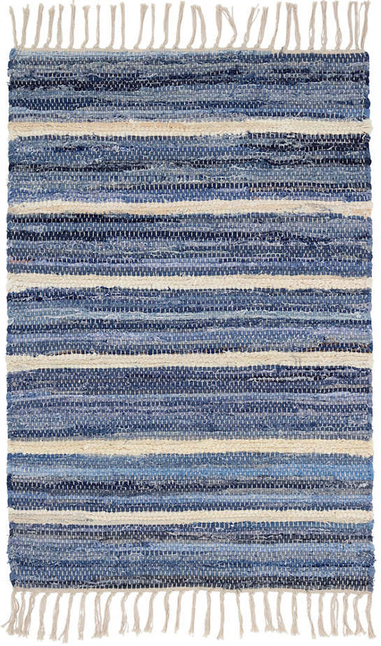 Denim Rag Stripe Woven Cotton Rug - 2'x3'