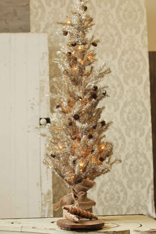 36" Tinsel Tree w/ Cones
