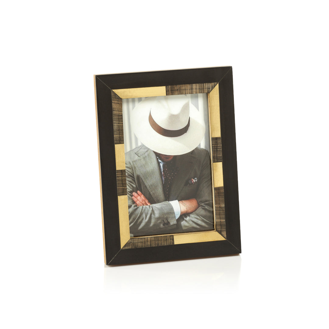 Black Chiseled Horn & Brass Photo Frame