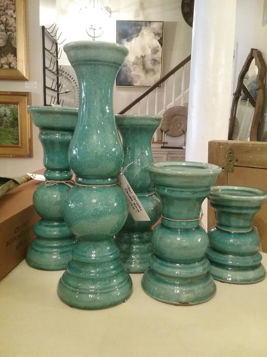Teal Ceramic Candlesticks