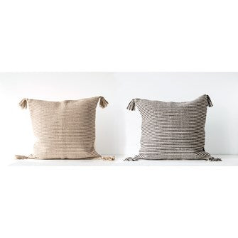 Cotton Woven Striped Pillow w Tassel