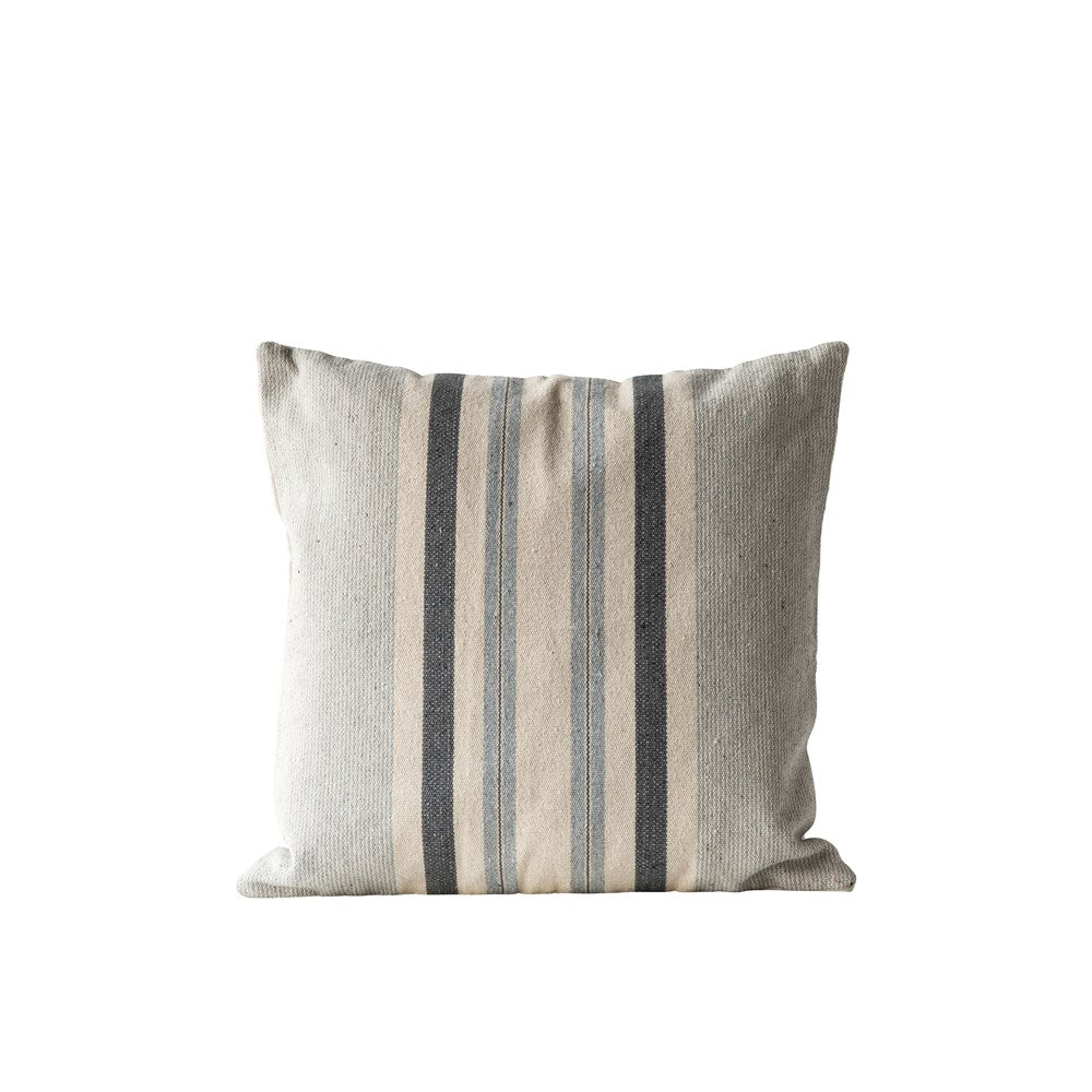20" Square Cotton Woven Striped Pillow, Grey